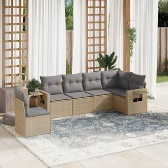 vidaXL Vidaxl - Juego De Sof&aacute;s Jard&iacute;n Con Cojines 6 Pzas Rat&aacute;n Sint&eacute;tico Beige