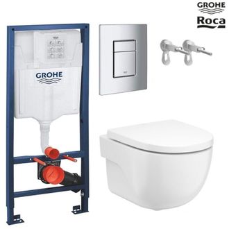GROHE Bastidor Grohe Pack Cisterna Empotrada Y Pulsador Cromo Con Inodoro Wc Suspendido Roca Meridian Blanco 48 Cm