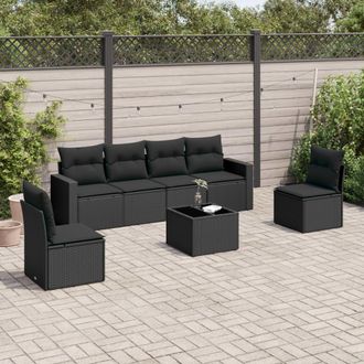 vidaXL Vidaxl - Set De Comedor De Jard&iacute;n 7 Pzas Y Cojines Rat&aacute;n Sint&eacute;tico Negro