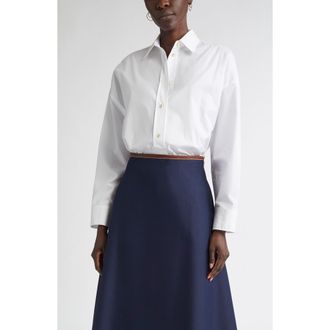 St. John Cotton Poplin Button-Up Shirt in Classic White at Nordstrom, Size X-Large