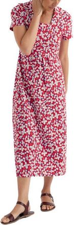 Seasalt Cornwall Seed Packet Floral Stretch Organic Cotton Midi Dress in Posy Press Boat Red at Nordstrom, Size 10