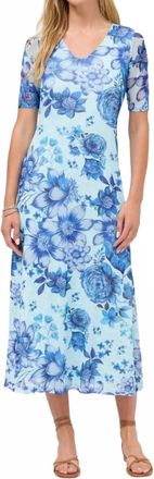 Johnny Was Elbow Sleeve V-Neck Mesh Midi Dress In Casablanca