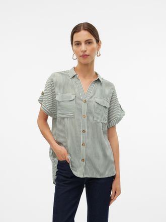 Vero Moda Kurzarmbluse VERO MODA VMBUMPY S/S SHIRT WVN GA NOOS, Damen, Gr. XS, weiss (laurel wreath stripes:snow wei&szlig;), Web, Obermaterial: 100% Viskose, gestrei