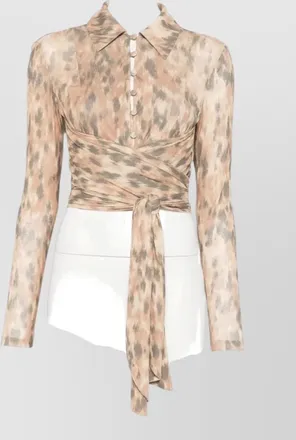 Ganni animal print cropped wrap shirt tie detail