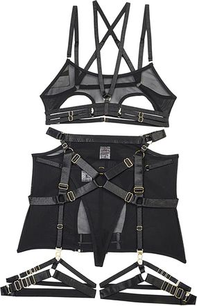 Generic Sexy Costume plus Size Mesh See Through Suspender Split Sexy Underwear Strap Lingerie for Women plus (Black, S)