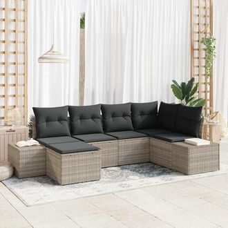 vidaXL Vidaxl - Conjunto De Sof&aacute; De Jard&iacute;n Con Coj&iacute;n 6 Pcs Gris Claro Polirat&aacute;n