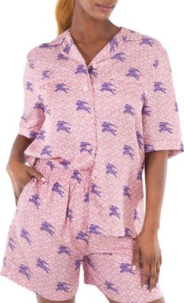 Burberry Tabi Equestrian Knight TB Monogram Print Silk Pyjama Shirt, Brand Size 4 (US Size 2)
