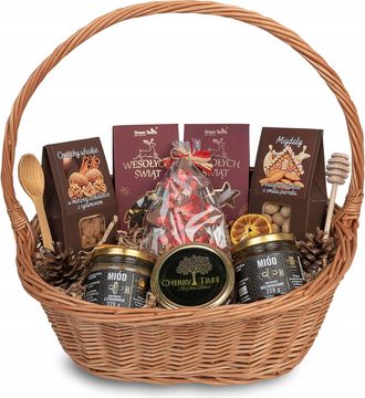 OEM Gran Cesta De Regalo De Mimbre Para Navidad Con T&eacute;, Dulces Y Miel
