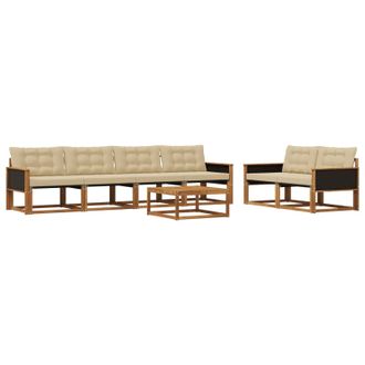 vidaXL Conjunto De Sof&aacute;s De Exterior Con Coj&iacute;n 7 Pcs Natural Y Beige Vidaxl