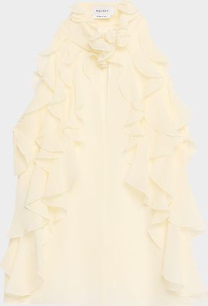 Alexander McQueen Cutout Ruffle Silk Georgette Top