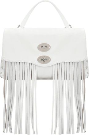 Zanellato Tassen, Dames, Wit, ONE Size, Leer, Leren Handtas met Afneembare Franjes