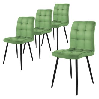 ML Design Ml-design - Set De 4x Sillas De Comedor Con Respaldo Asiento Ergon&oacute;mico Acolchado Tapizado De Terciopelo Verde Salvia Con Patas De Metal Sill&oacute;n De Dis