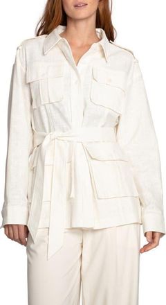 Belle & Bloom Still Storm Belted Cotton & Linen Jacket in Cream at Nordstrom, Size Large