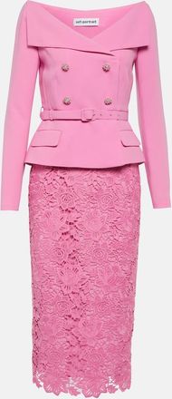 Self Portrait Off-shoulder crepe and lace midi dress