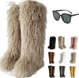 Generic Fluffy Thigh High Boots - Over The Knee Fluffy Boots for Women Faux Winter Snow Boots Outdoor Wear ( 1,10.5)