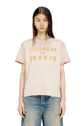 Diesel Regular cotton T-shirt with D appliqu&eacute; - T-Shirts - Woman - Beige