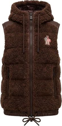 Moncler Gilet met capuchon en imitatiebont - Dames - Jassen - Bruin - Maat: M Zijde
