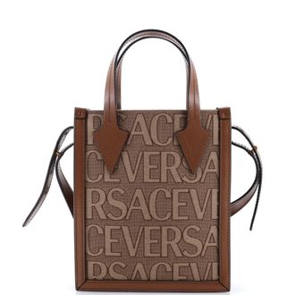 Versace Allover Logo Convertible Tote Printed Canvas Mini