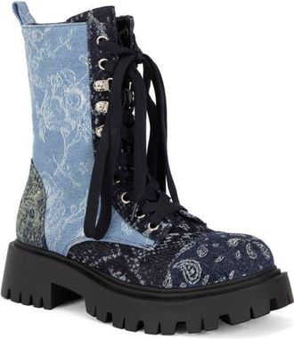Azalea Wang Providence Combat Boot in Denim at Nordstrom, Size 7.5