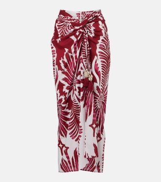 Poupette St Barth Uma floral gathered cotton midi skirt