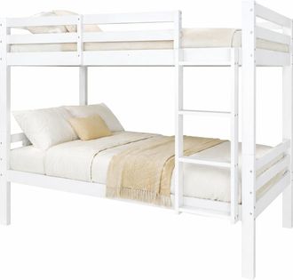 STILVORA Litera 90x200 Cm De Madera, 2 Plazas Con Escalera De 3 Pelda&ntilde;os Y Barrera, Convertible En 2 Camas, Sin Colchones, Blanca