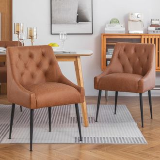 OEM Juego De 2 Sillas De Comedor Con Patas De Metal, Silla De Cocina Moderna Con Respaldo De Palanca, Sillones Para Comedor/sala De Estar (marr&oacute;n Claro)
