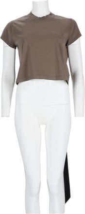 Rick Owens Grey Cropped Boxy Asymmetrical Cotton T-Shirt