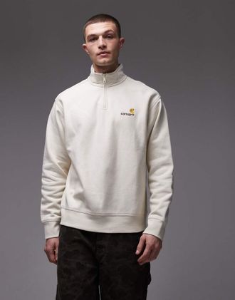 Carhartt Work in Progress American Script - Felpa beige chiaro con zip corta-Neutro