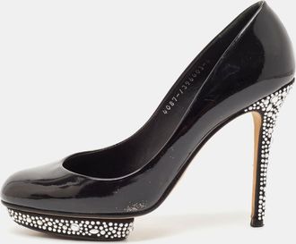 Gina Black Patent Leather Crystal Embellished Heel Platform Pumps