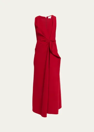 Michael Kors Pleated Wool-Blend Gathered Midi Dress