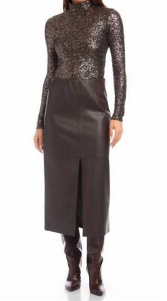 Fifteen Twenty Kaia Fuax Leather Midi Skirt In Brown