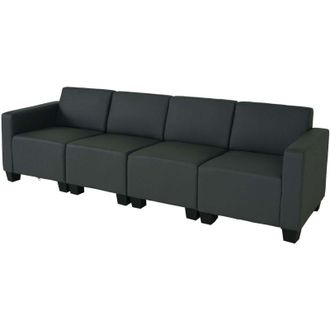 Hhg Non utilizzato] Salotto modulare componibile lounge moderno Lione N71 ecopelle divano 4 posti grigio scuro