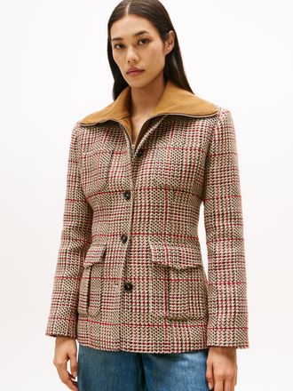 Tommy Hilfiger Kurzblazer TOMMY HILFIGER SEASONAL TEXTURE LADY JACKET, Damen, Gr. 36, grau (rot, grau check), Web, Obermaterial: 36% Baumwolle, 25% Polyester, 24% Po