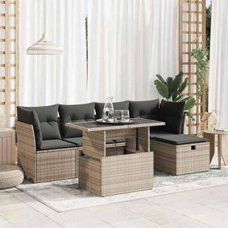 vidaXL Set De Muebles De Jard&iacute;n 6 Pzas Y Cojines Rat&aacute;n Sint&eacute;tico Gris Vidaxl