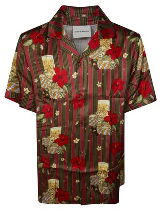 Dr&ocirc;le de Monsieur Olive Burgundy Hibiscus Striped Shirt