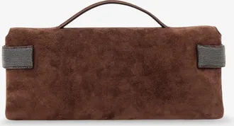 Brunello Cucinelli Womens Handbag Essence Suede Brown Handbags Hand Bags