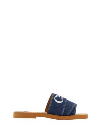 Chlo&eacute; Denim Blauwe Katoenen Slides Woody Sandalen