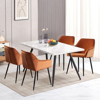 Ainpecca Ainpecca - Dining Table and 4 Dining Chairs Set Dining Room Chair Kitchen Home Office(Grey table+4 Orange velvet chairs)
