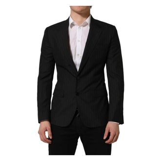 Dolce & Gabbana Blazers, male, Black, Size: XL Striped Wool Single-Breasted Blazer