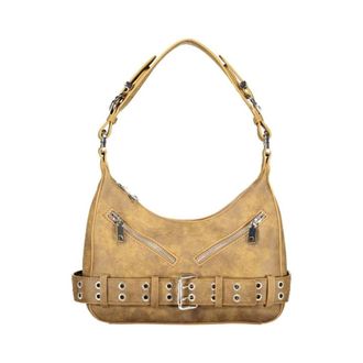 Desigual Bolso Hobo de Piel Sint&eacute;tica con Hebilla y Cremalleras Decorativas - Bags - Mujer - Marr&oacute;n - ONE SIZE