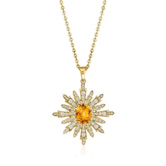Ross-Simons Citrine and. White Topaz Starburst Pendant Necklace in 18kt Gold Over Sterling