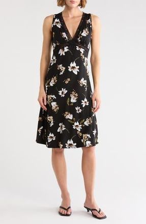 Loveappella Lace Trim Midi Dress in Black Multi at Nordstrom Rack, Size X-Large