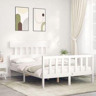 Berkfield Home Bed Frame with Headboard White 140x190 cm Solid Wood