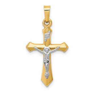 Diamond2Deal 14k Two-tone Gold Polished INRI Crucifix Pendant