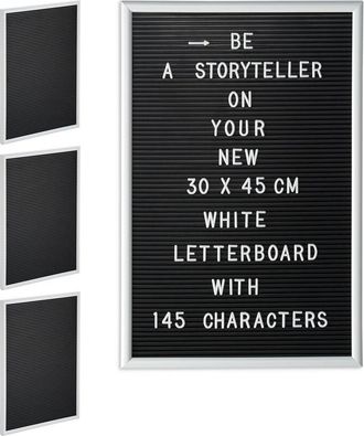 Relaxdays Set of 4 Relaxdays Framed Letter Boards, Includes Letters, Numbers & Special Characters, XL Message Board, 30x4cm White