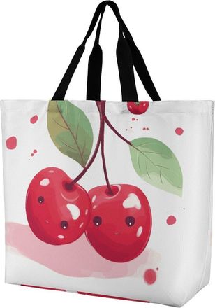 Generic Cute Cherries Shopping Bag Large Capacity Shoulder Bag Waterproof Handbags For Travel Picnic Beach