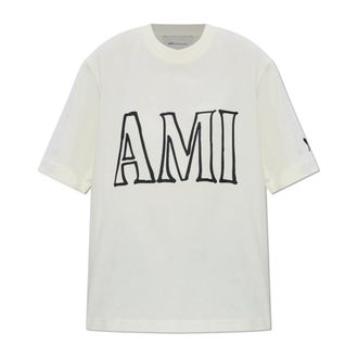 Ami T-Shirts, female, Beige, Size: S Cream T-Shirt With Print