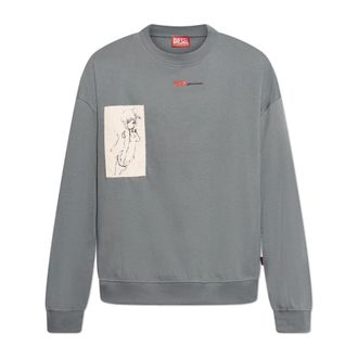 Diesel Sweatshirts, male, Gray, Size: XL Long-sleeve T-shirt with tattoo patches