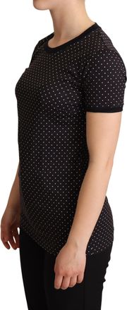 Dolce & Gabbana Womens Black Dotted Crewneck Cotton T-Shirt