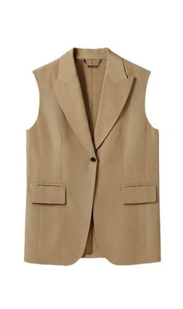 LilySilk Womens Single Button Sleeveless Lapel Blazer in Oak at Nordstrom, Size X-Small